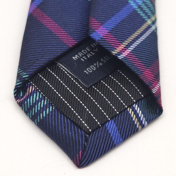 Ted Baker London Silk Tie Plaid Navy Magenta Designer Old Money Preppy Italy 3"W - Picture 4 of 5